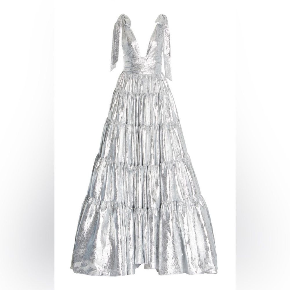 Carolina Herrera PreFall 2022 Silver Lame Tiered ball gown